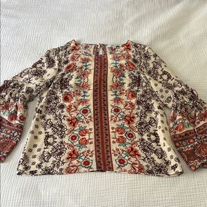 Rose & Olive Floral Blouse - Cream and Red
